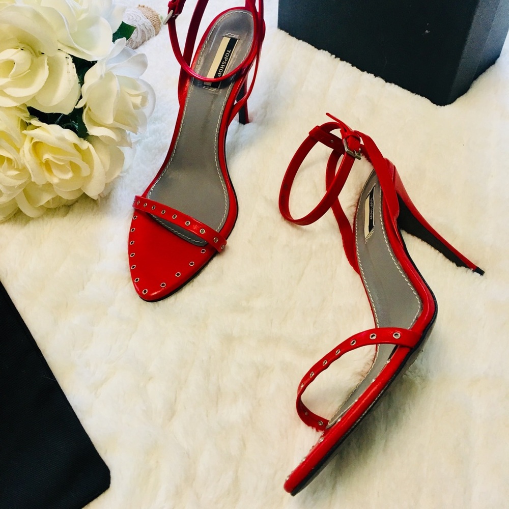TOPSHOP Studded Limited Edition “Paisley” Leather Ankle Heels Red EU 39 / US 8.5
